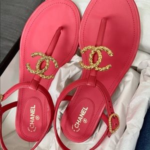 BNIB chanel flats red shoes sandals size 6.5 36.5